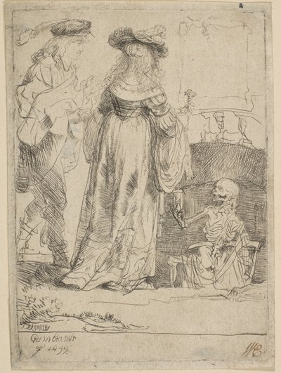 Evli Bir Çiftin Açık Mezardan Görünen Ölüm, 1639. by Rembrandt van Rijn