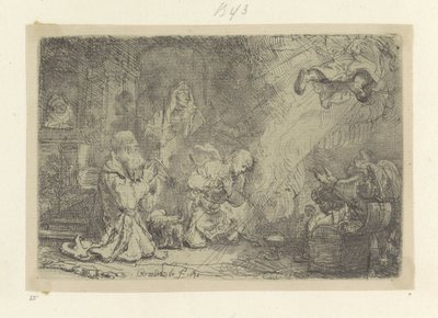 Angel, Tobias ve ailesini terk eder. Recueil de quatre-vingt-cinq orijinalleri estampes (seri başlığı) by Rembrandt van Rijn