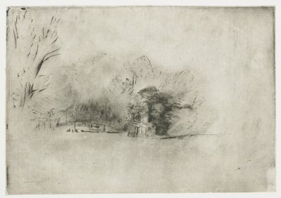 Ağaçlar arasında çiftlik evi Manzaralı ağaç yığını by Rembrandt van Rijn