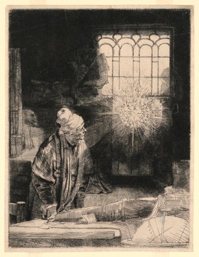 Faus Çalışmasında, Sihirli Diski İzlerken by Rembrandt van Rijn