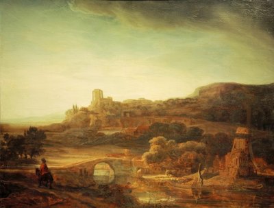 Bir yel değirmeni ile nehir manzarası by Rembrandt van Rijn
