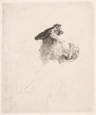 Yaşlı adam elini gözlerinin önünde gölgeliyor by Rembrandt van Rijn