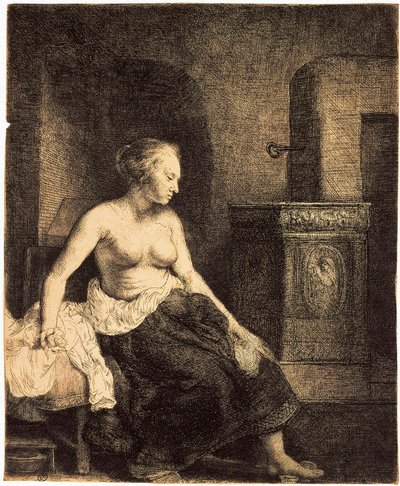 Sobanın Yanında Yarı Çıplak Kadın, 1658. by Rembrandt van Rijn
