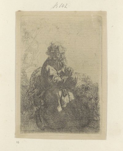 Hieronymus dua ederek diz çökmüş, aşağı bakıyor Recueil de quatre-vingt-cinq estampes orijinalleri (dizi başlığı) by Rembrandt van Rijn