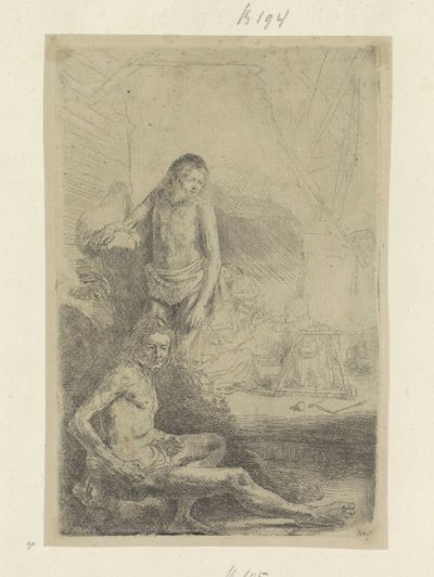 Genç adam, oturma ve ayakta Recueil de quatre-vingt-cinq orijinalleri estampes (seri başlığı) by Rembrandt van Rijn