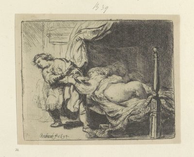 Jozef en de vrouw van Potifar Seksen beş orijinal baskının toplanması (seri başlığı) by Rembrandt van Rijn