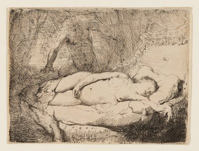 Jüpiter ve Antiope: Daha Küçük Plaka by Rembrandt van Rijn
