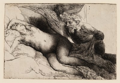 Jüpiter ve Antiope: Daha Büyük Plaka by Rembrandt van Rijn