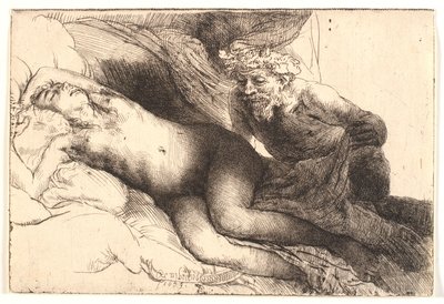 Jüpiter ve Antiope: daha büyük levha by Rembrandt van Rijn