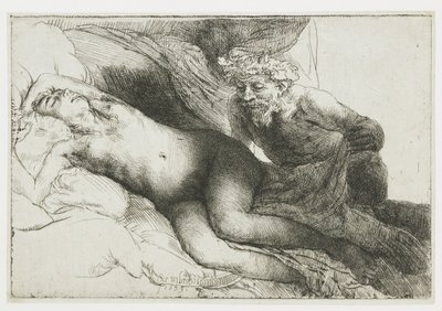 Jüpiter ve Antiope: daha büyük levha by Rembrandt van Rijn