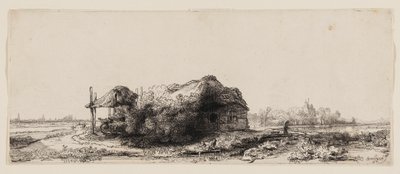 Kulübeler ve Saman Ahırı ile Manzara: Dikdörtgen by Rembrandt van Rijn