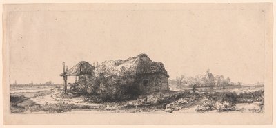 Kulübeler ve Saman Ahırı ile Manzara: Dikdörtgen by Rembrandt van Rijn