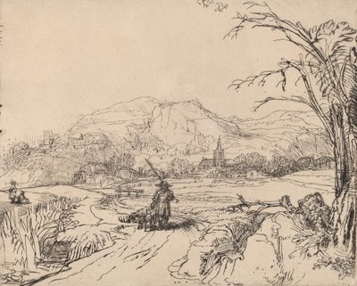 Sporcu ve Köpekli Manzara, c. 1653. by Rembrandt van Rijn
