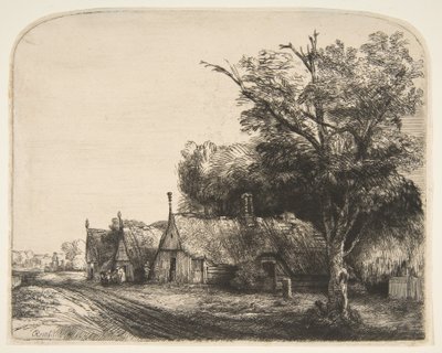 Bir Yolun Yanında Üç Üçgen Kulübe ile Manzara, 1650. by Rembrandt van Rijn
