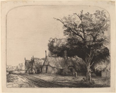 Bir Yolun Yanında Üç Köşeli Kulübe ile Manzara by Rembrandt van Rijn