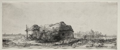 Bir Kulübe ve Saman Ahırı ile Manzara: Dikdörtgen by Rembrandt van Rijn