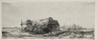 Bir Kulübe ve Saman Ahırı ile Manzara: Oblong, 1641. by Rembrandt van Rijn