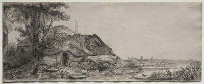 Bir Kulübe ve Büyük Bir Ağaç ile Manzara by Rembrandt van Rijn