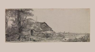 Bir Kulübe ve Büyük Bir Ağaç ile Manzara by Rembrandt van Rijn