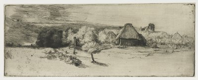 Çiftlik Binası ve Kuleli Ev ile Peyzaj Çiftlik binası ve 'kuleli ev' ile manzara by Rembrandt van Rijn
