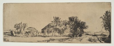 Kanalın Yanında Bir Yol Boyunca Bir Çiftlik Evi ile Manzara, ca. 1652. by Rembrandt van Rijn