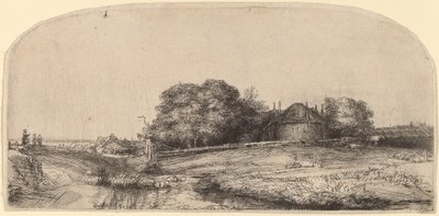 Saman Ahırı ve Koyun Sürüsü ile Manzara by Rembrandt van Rijn