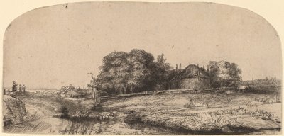 Saman Ahırı ve Koyun Sürüsü ile Manzara by Rembrandt van Rijn