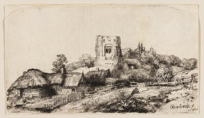 Kare Kule ile Manzara by Rembrandt van Rijn