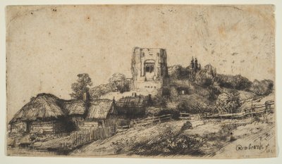 Kare Kuleli Manzara, 1650. by Rembrandt van Rijn