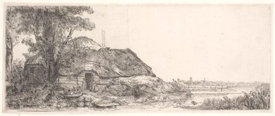 Bir yazlık ve büyük bir ağaç ile manzara by Rembrandt van Rijn