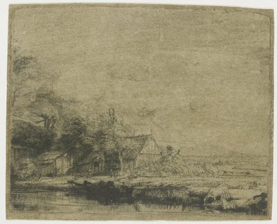 Bir inek içme ile manzara by Rembrandt van Rijn