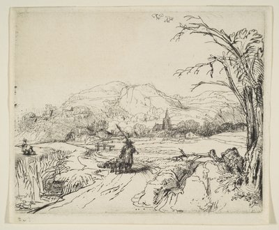 Bir çoban ve bir köpek ile manzara, ca. 1653. by Rembrandt van Rijn