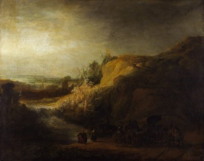 Hadım vaftiziyle manzara by Rembrandt van Rijn