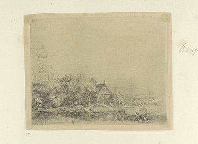 Landschap, Drinkende Koe ile tanıştı. Seksen beş orijinal baskının toplanması (seri başlığı) by Rembrandt van Rijn