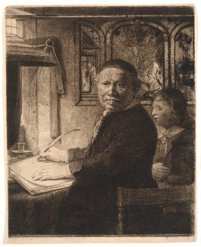 Lieven Willemsz van Coppenol, yazı ustası: daha küçük levha by Rembrandt van Rijn