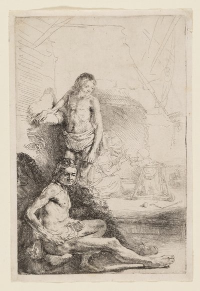 Erkek Çıplak Oturan ve Ayakta by Rembrandt van Rijn