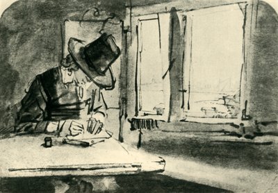 Pencerede çizim yapan adam, 17. yüzyılın ortalarında, 1943. by Rembrandt van Rijn