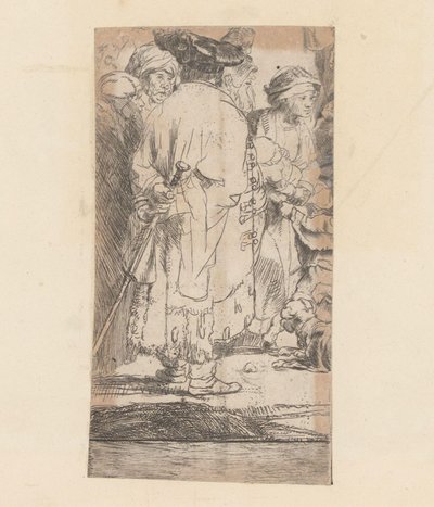 Pelerinli adam, arkadan görüldü Yüz Gülden resmi by Rembrandt van Rijn