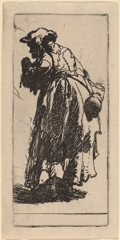 Kabağı olan yaşlı dilenci kadın by Rembrandt van Rijn
