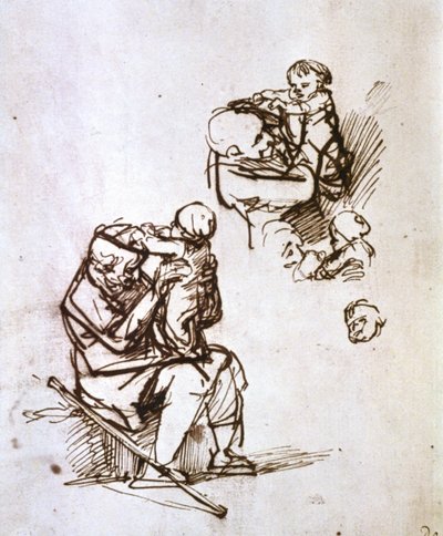 Çocukla Oynayan Yaşlı Adam, 1635-1640 by Rembrandt van Rijn
