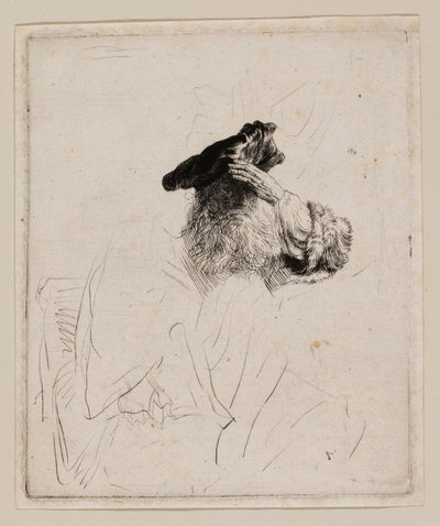 Yaşlı Adam Eliyle Gözlerini Gölgeliyor by Rembrandt van Rijn