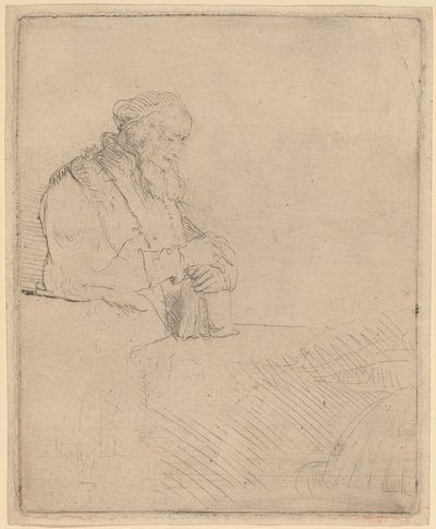 Meditasyondaki Yaşlı Adam, Bir Kitaba Yaslanmış by Rembrandt van Rijn