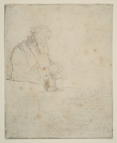 Meditasyondaki Yaşlı Adam, Bir Kitaba Yaslanmış, yakl. 1645. by Rembrandt van Rijn