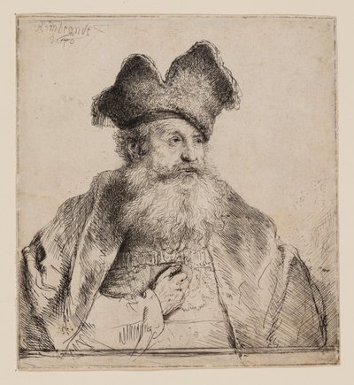 Bölünmüş Kürk Şapkalı Yaşlı Adam by Rembrandt van Rijn
