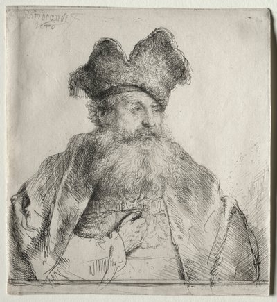 Bölünmüş Kürk Şapkalı Yaşlı Adam, 1640. by Rembrandt van Rijn