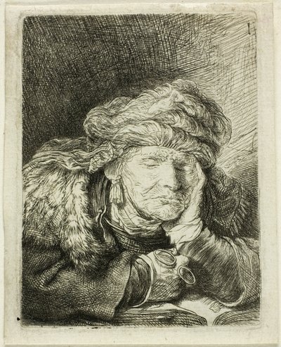 Uyuyan Yaşlı Kadın by Rembrandt van Rijn