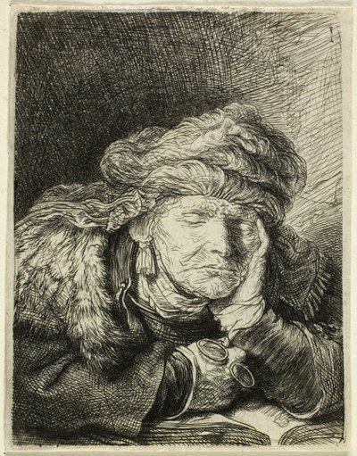 Uyuyan Yaşlı Kadın by Rembrandt van Rijn