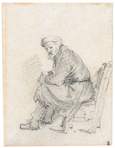 Türbanlı yaşlı adam, profilde oturuyor, sola dönüyor by Rembrandt van Rijn