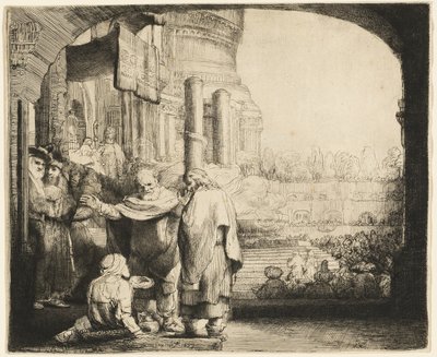 Peter ve John, Tapınağın Kapısında Sakatları İyileştiriyor by Rembrandt van Rijn
