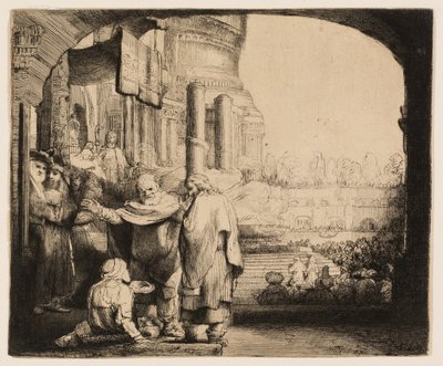 Peter ve John, Tapınağın Kapısında Sakatları İyileştiriyor by Rembrandt van Rijn